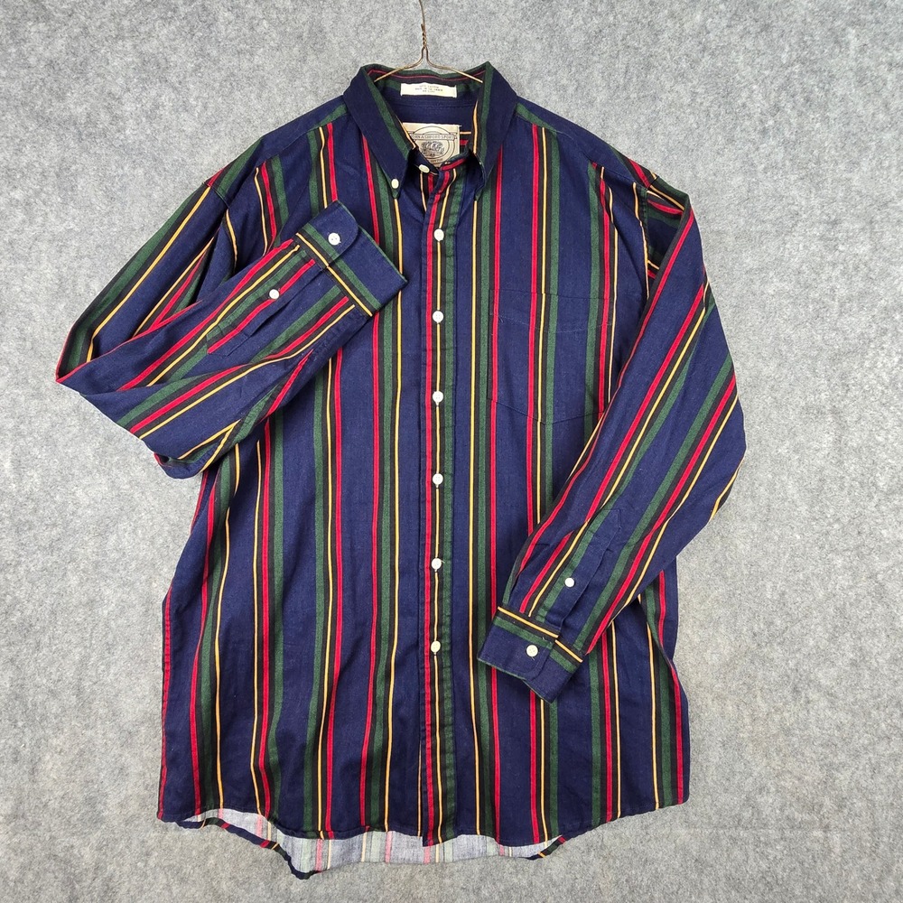 Vintage John Ashford Sport Shirt Mens Large Striped Red Blue Green 90s‎ Cotton